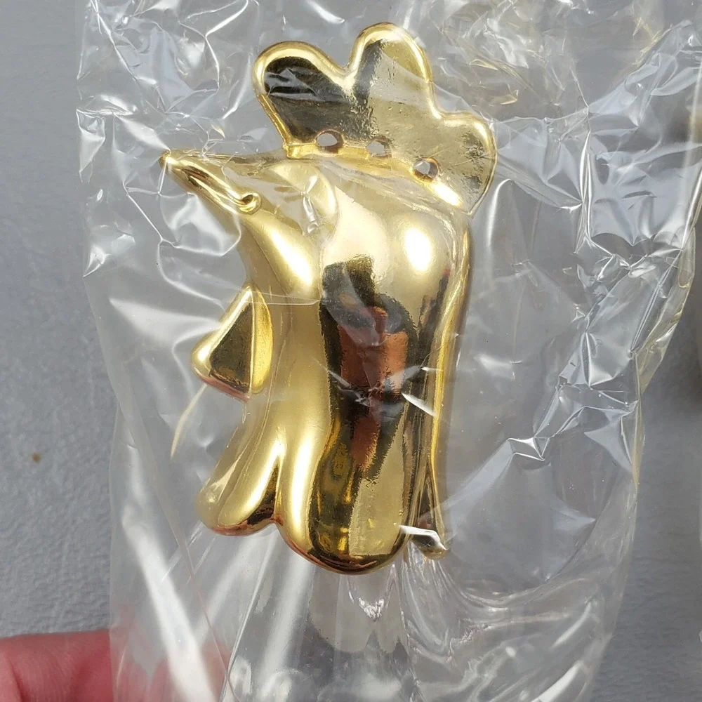 Rooster Hen Salt & Pepper Shakers Royal Crystal Rock RCR Crystal Gold Italy